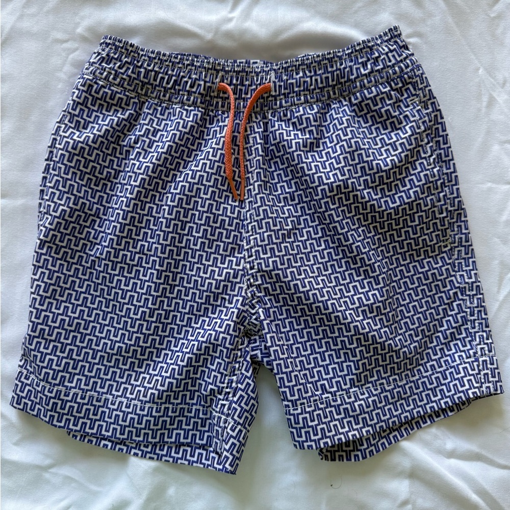 Crewcuts Blue and White Patterned Swim Trunks